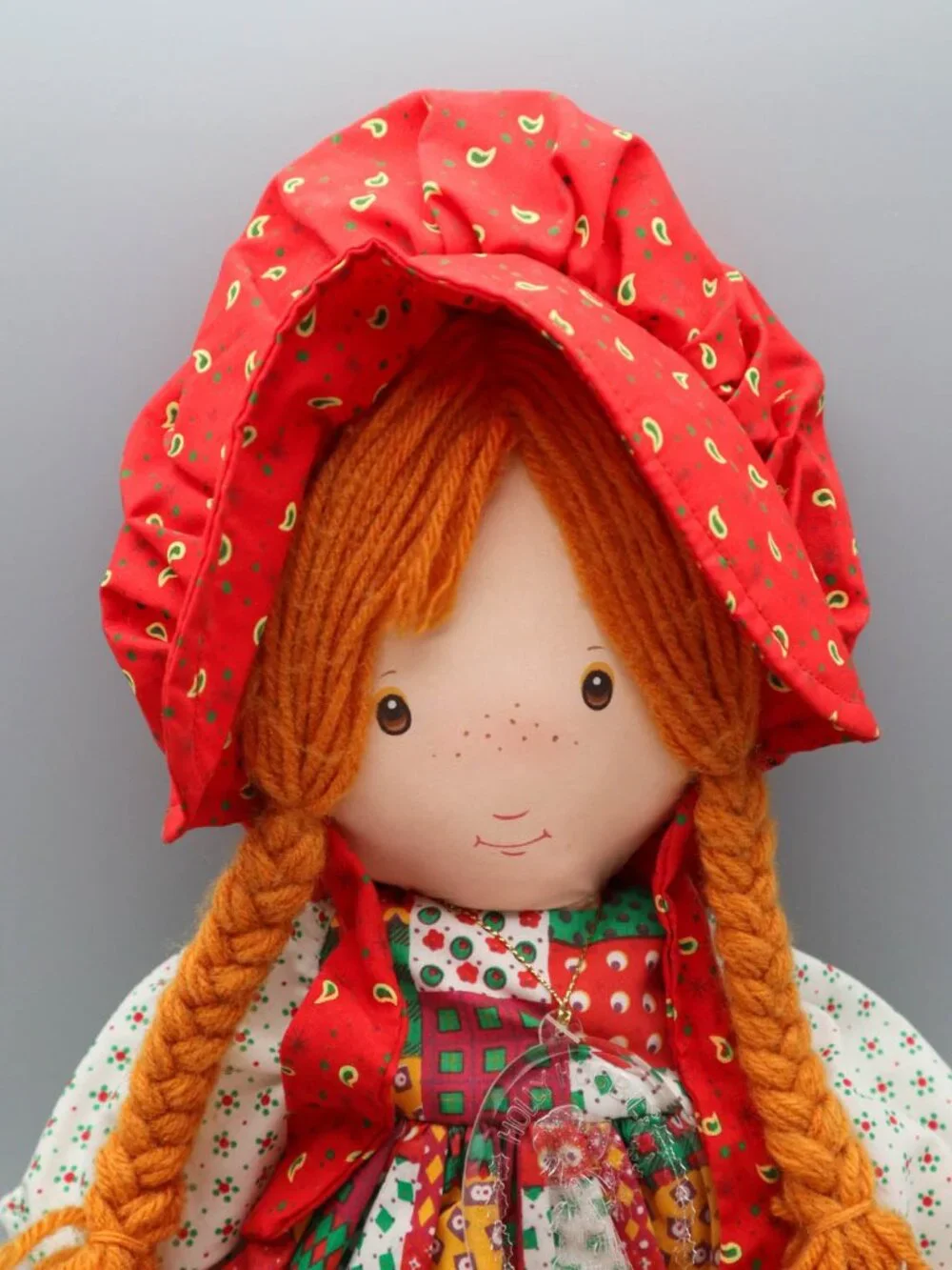 Vintage Holly Hobbie Christmas 1988 Plush Rag Doll w/ Ornament Redhead Patchwork